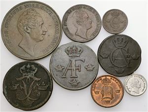 Samling inkl. 4 skilling banco 1852. (8)
