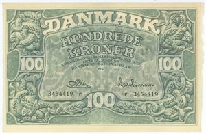 100 kroner 1957 r, nr. 3454419, Riim / Matthiessen