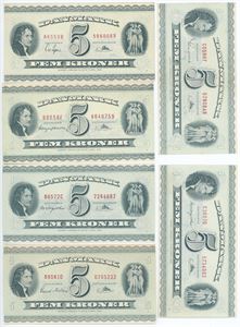 5 kroner 1955 (2), 1957, 1958, 1959, 1960. (6)