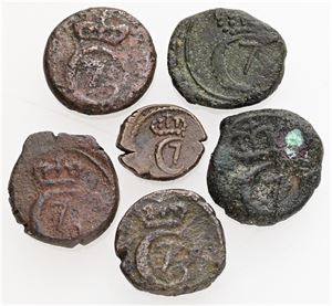 Kas 1780, 2 kas 1767 samt 5 øvrige 2 kas. (6)