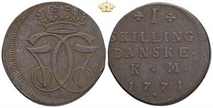 Skilling 1771 - fejlmønt, 'Schimmelmann'-varianten