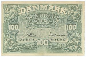 100 kroner 1955 n, nr. 9677617, Riim / Matthiessen