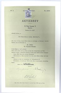K. Thal Jensen A/S, Maribo - 1947 - Aktiebrev - 2000kr.