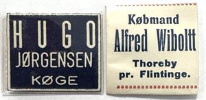 Hugo Jørgensen og Købmand Alfred Wiboltt, frimærkepenge, to forskellige
