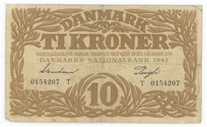10 kroner 1942 T, nr. 0154207