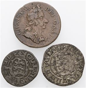 1/2 skilling 1694; skilling 1624; 2 skilling 1627. (3)