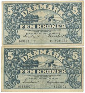 5 kroner 1939, 1943. (2)