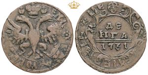 Denga (1/2 Kopek) 1731, struck on an earlier coin.