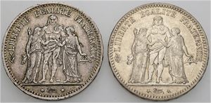 5 Francs 1873 A, 1874 A. (2)