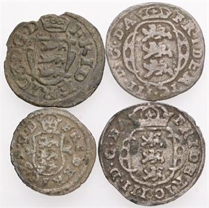 Skilling 1652; 2 skilling 1654, 1662, 1664. (4)