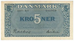 5 kroner 1947 BV, nr. 181959, Halberg / Hübner