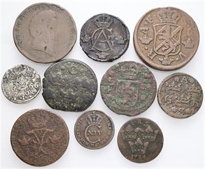 Samling, 10 stk., inkl. fyrck 1627 og 2 öre 1666. (10)