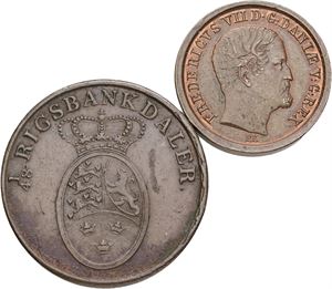 2 rigsbankskilling 1818; rigsbankskilling 1853. (2)