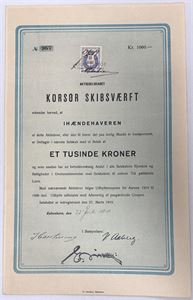 Aktieselskabet Korsør Skibsværft - 1919 - Aktiebrev - 1000kr.
