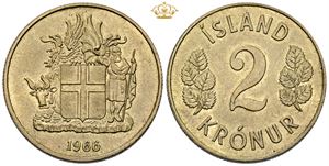 2 Krónur 1966, thick planchet