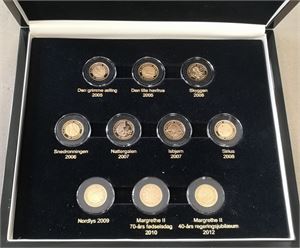 "Danmarks guldmønter", komplet sæt. (10)