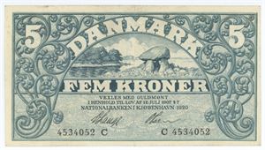 5 kroner 1920 C, nr. 4534052, V. Lange / Olsen