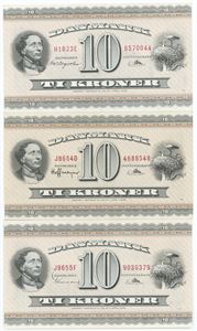 10 kroner 1962 H1, 1965 J8 samt 1965 J9. (3)