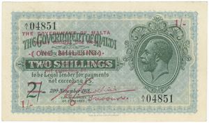 1 Shilling on 2 Shillings, 1940 Provisional Issue