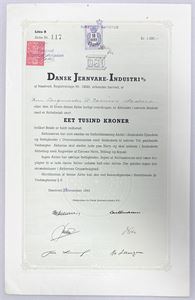 Dansk Jernvare-Industri A/S - 1944 - Aktiebrev - 1000kr.