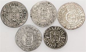 2 skilling 1626, 1662, 1662, 1663; 4 skilling 1644. (5)