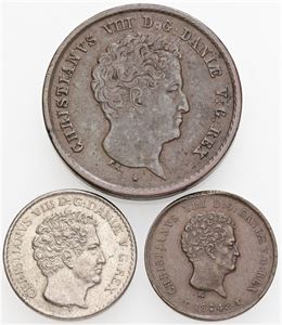 1/5, 1 og 3 rigsbankskilling 1842. (3)