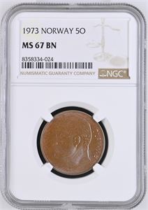 5 øre 1973 graderet MS 67 BN