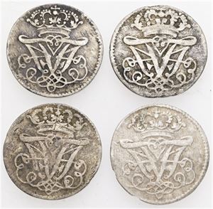 2 Skilling 1701, 1702, 1703, 1704. (4)