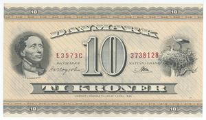 10 kroner 1957 E3. nr. 3738128, Hartogsohn / Riim
