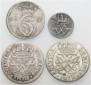 Skilling 1720, 4 skilling 1694, 12 skilling 1717, 1720. (4)