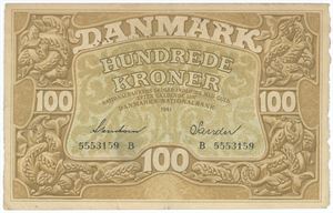 100 kroner 1941 B, nr. 5553159, Svendsen / Sander