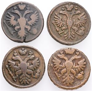 Denga (1/2 Kopeck) 1734, 1735, 1737, 1738. (4)