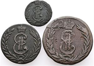 Polushka 1771; Kopeck 1777; 2 Kopecks 1773. (3)