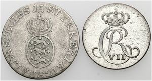 4 skilling 1807; 1/15 speciedaler 1797. (2)