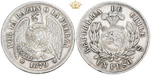 1/2 Real 1884, counterstamped on Chile Peso 1879.