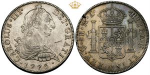 8 Reales 1773 - inverted mintmark and assayer's initials
