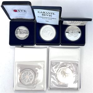 Samling medaljer, Ag (925/1000). (5)
