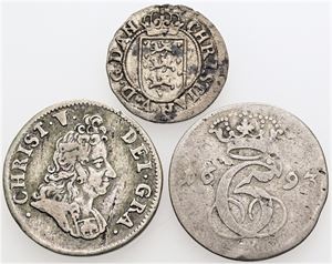 Skilling 1676, 4 skilling 1693 samt 8 skilling 1695. (3)