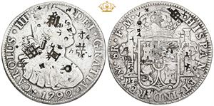 8 Reales 1792 Mo FM, chopmarks.