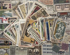 Collection emergency paper money, c. 300 pcs.