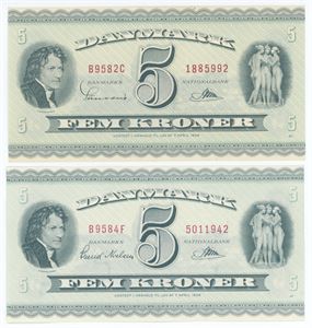 5 kroner 1958 B9, 2 forskellige. (2)