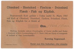 Rabatkort til køb af kød og fisk, 1945, Korning Sogneraad