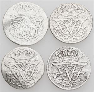 2 skilling 1691, 1704, 1708, 1711. (4)