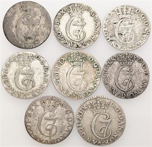 Samling 2 skilling, alle forskellige. (8)