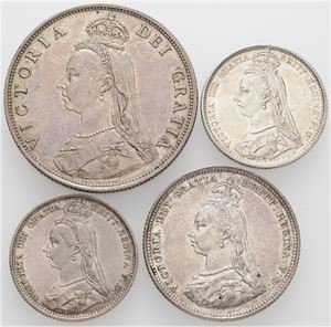 Florin, Shilling and Sixpence (2) 1887. (4)