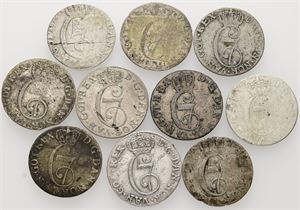 Samling 2 skilling, alle forskellige. (10)