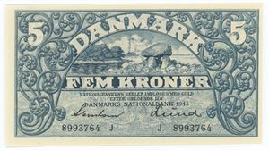 5 kroner 1943 J, nr. 8993764