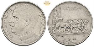 50 Centesimi 1924 R, plain edge