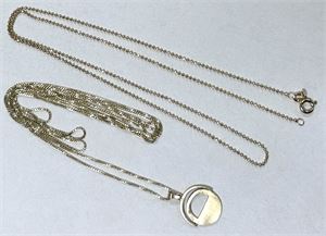 Halskæder i forgyldt Sterlingsølv, 2 stk., L. 50 og 90 cm, totalvægt 7,64 . (2)