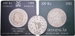 100 kronor 1985 (2), 1988. (3)